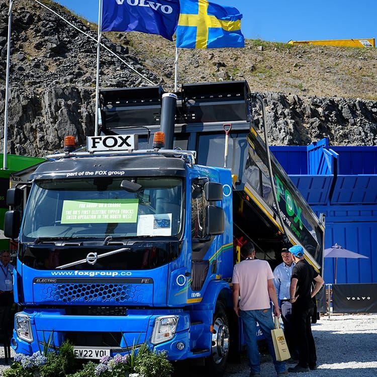 A view of the Volvo Trucks stand at Hillhead 2022 including their fully-electric tipper truck